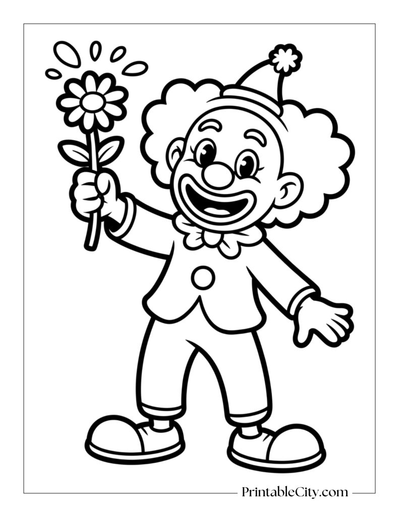 clown holding a flower coloring page