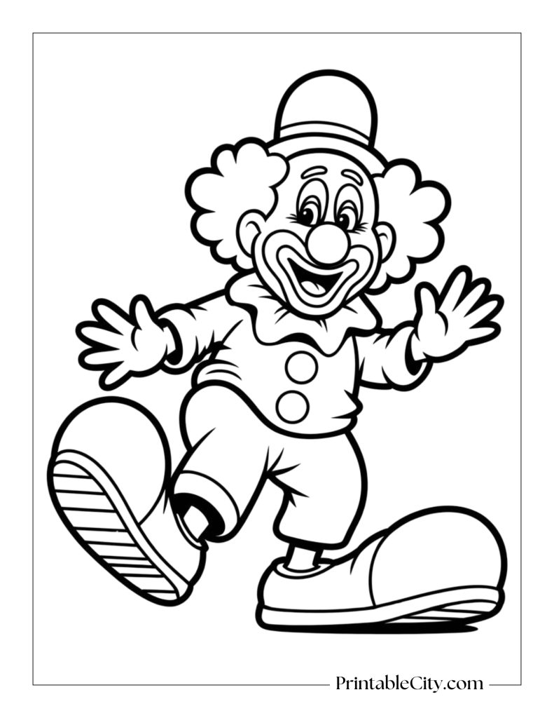 clown with big shoes coloring page
