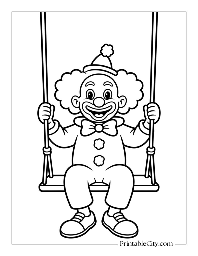 clown on a swing coloring page