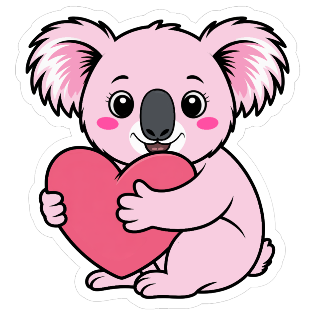 cute pink Koala holding a love heart sticker