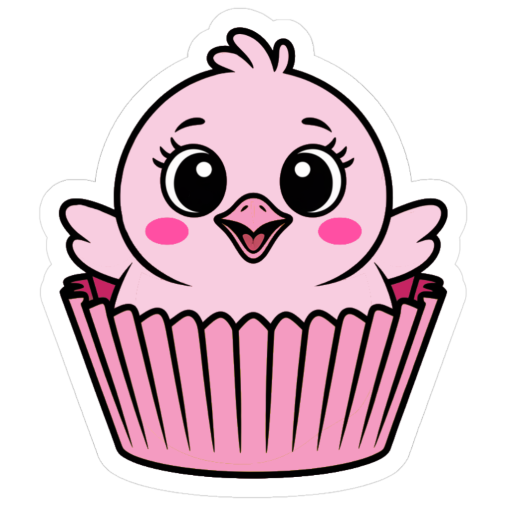 cute pink chick in a cup cake wrapper sticker