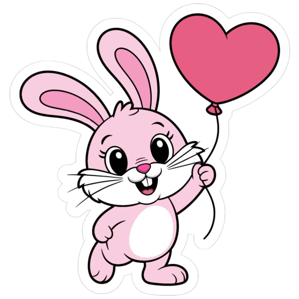 Cute pink bunny rabbit holding a pink balloon