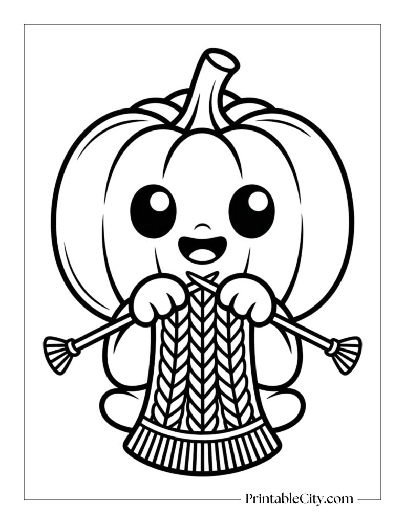 cute pumpkin knitting coloring page
