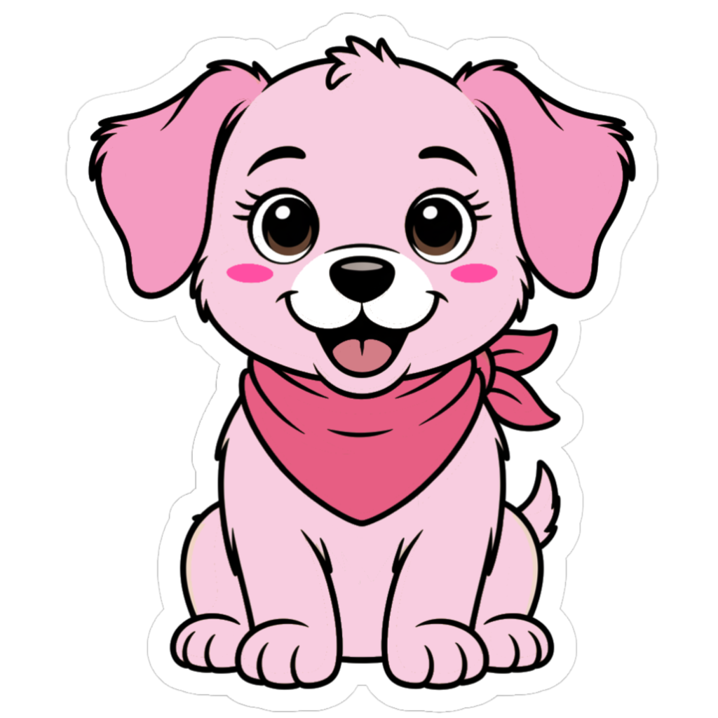 cute pink puppy wearing a pink neck scarf sticker