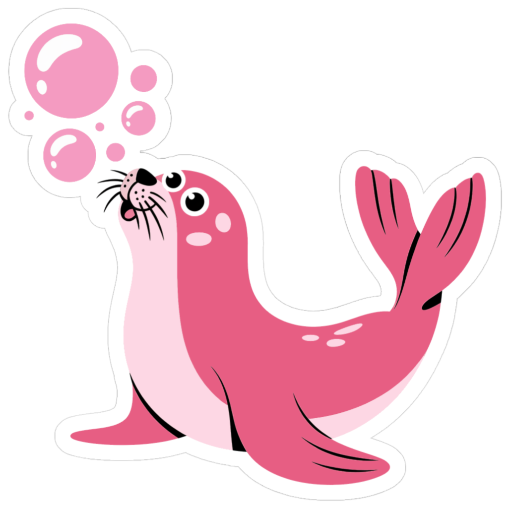 cute pink Seal blowing pink water bubbles sticker