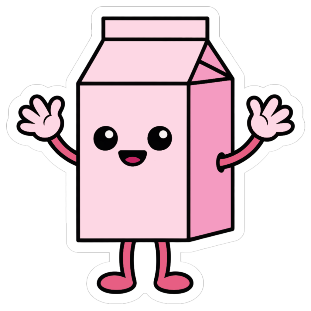 Cute pink milk carton printable sticker with arms and legs