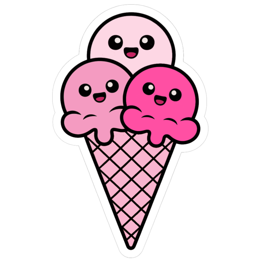 cute pink ice cream on a pink cone sticker