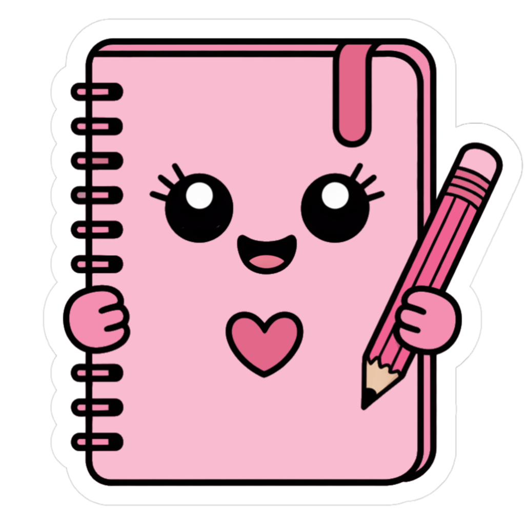 cute pink notebook holding a pencil sticker