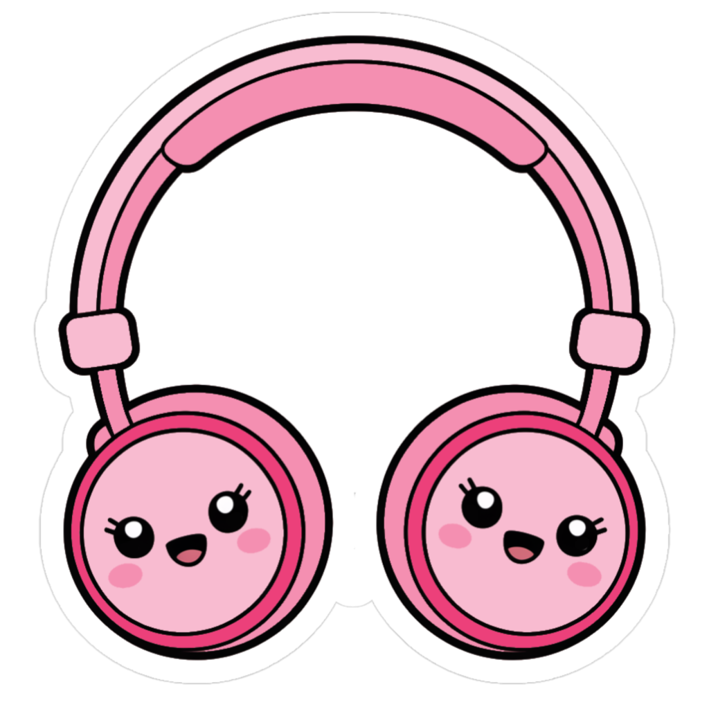 cute pink headphones with faces printable sticker