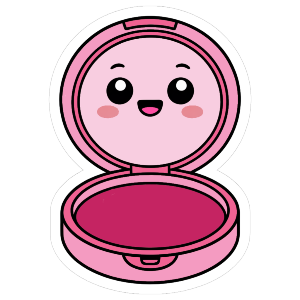 cute pink blush makeup with smiley face on the mirror