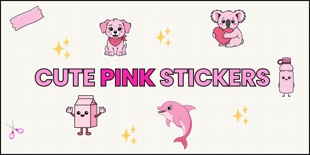 cute pink stickers arranged on a beige colored background
