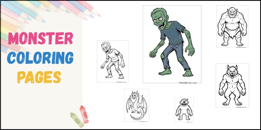 featured image showcasing six of the monster coloring pages
